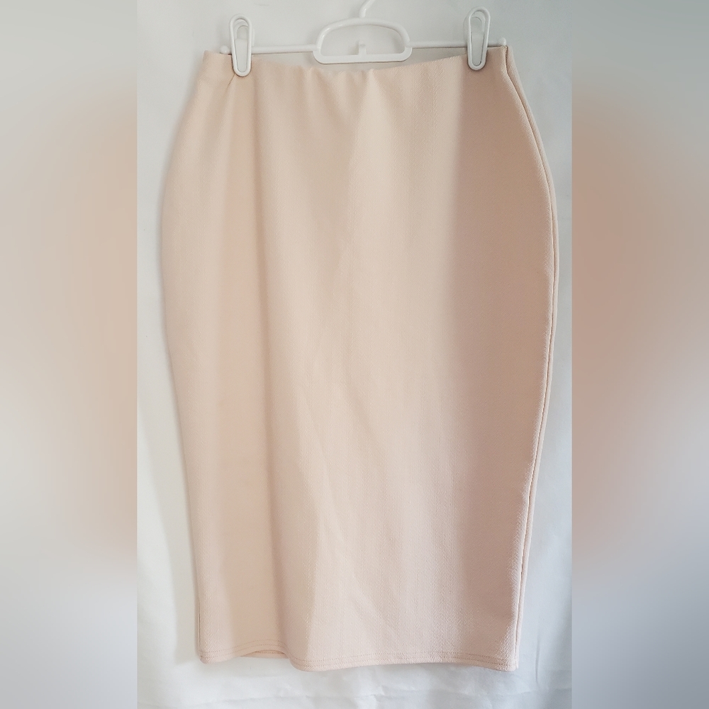 Womens Boohoo Peach Stretch Pull On Pencil Skirt w Elastic Waistband Size 10